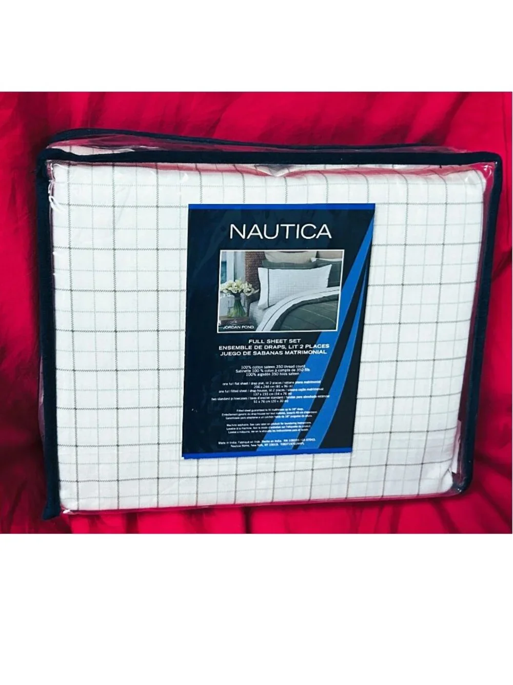 FULL COTTON SATEEN Deep Fitted Sheet Set~Nautica green Tattersall Gingham~350tc